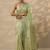 lime green embellished georgette saree with unstitched blouse piece