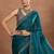 teal embellished organza sarees with unstitched blouse piece
