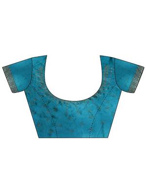 teal embellished organza sarees with unstitched blouse piece 4
