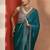 teal embellished organza sarees with unstitched blouse piece