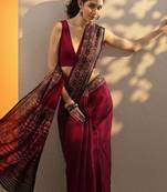 maroon solid saree with unstitched blouse piece