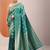 teal woven design banarasi silk blend saree with unstitched blouse piece