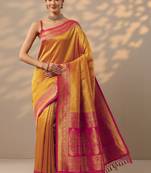 mustard woven design kanjeevaram saree with unstitched blouse piece