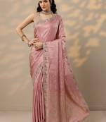 pink woven design banarasi saree with unstitched blouse piece