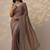 brown embellished organza sarees with unstitched blouse piece