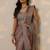 brown embellished organza sarees with unstitched blouse piece