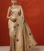 gold woven design banarasi saree with unstitched blouse piece