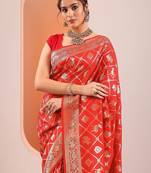 red woven design saree with unstitched blouse piece
