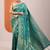 teal woven design sarees with unstitched blouse piece