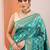 teal woven design sarees with unstitched blouse piece