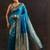 teal woven design saree with unstitched blouse piece