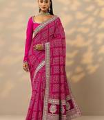 magenta bandhani printed saree with unstitched blouse piece