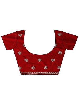 red bandhani printed saree with unstitched blouse piece 5