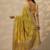 yellow printed banarasi saree with unstitched blouse piece