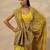 yellow printed banarasi saree with unstitched blouse piece