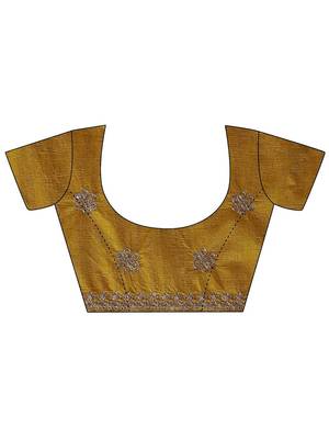 yellow printed banarasi saree with unstitched blouse piece 5