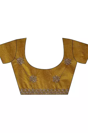 yellow printed banarasi saree with unstitched blouse piece