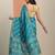 blue printed saree with unstitched blouse piece