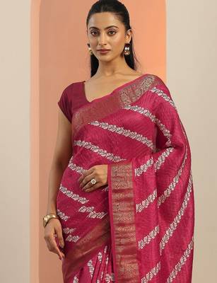 pink printed saree with unstitched blouse piece 5