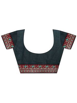 maroon printed saree with unstitched blouse piece 5