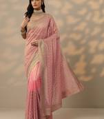 pink embroidered banarasi nylon saree with unstitched blouse piece