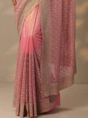 pink embroidered banarasi nylon saree with unstitched blouse piece 3