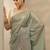 sea green embroidered nylon saree with unstitched blouse piece
