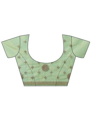 sea green embroidered nylon saree with unstitched blouse piece 5