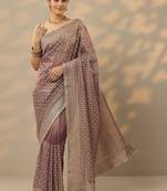 purple embroidered banarasi nylon saree with unstitched blouse piece