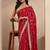 red tribal printed saree with unstitched blouse piece