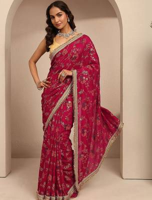 maroon tribal printed saree with unstitched blouse piece 1