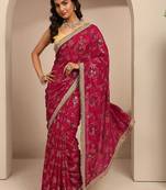 maroon tribal printed saree with unstitched blouse piece