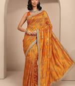 mustard tribal printed saree with unstitched blouse piece