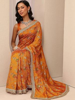 mustard tribal printed saree with unstitched blouse piece 2