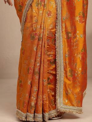 mustard tribal printed saree with unstitched blouse piece 4
