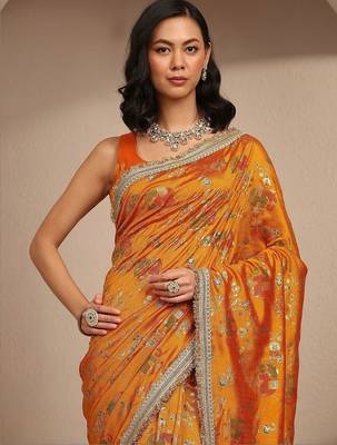 mustard tribal printed saree with unstitched blouse piece 5