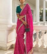 pink printed bandhani saree with unstitched blouse piece