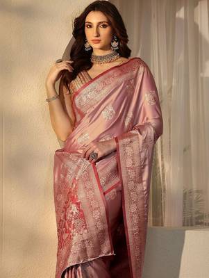 mauve banarasi silk blend saree 2