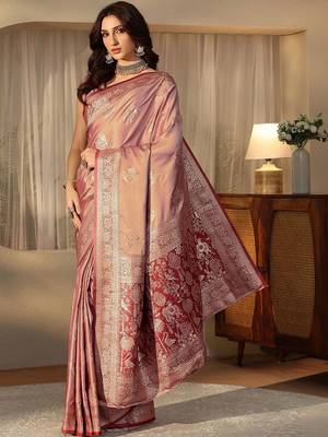 mauve banarasi silk blend saree 3