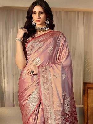 mauve banarasi silk blend saree 5