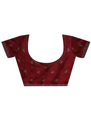 maroon embellished saree with unstitched blouse piece 2