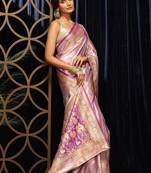 lavender banarasi silk blend saree