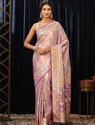 lavender banarasi silk blend saree 2