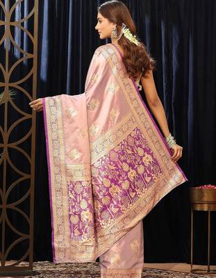 lavender banarasi silk blend saree 3