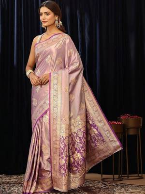 lavender banarasi silk blend saree 5