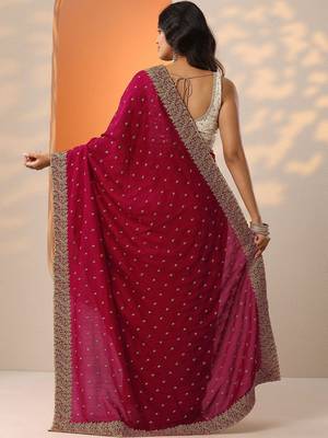 maroon embellished saree with unstitched blouse piece 5