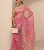 pink embellished saree with unstitched blouse piece