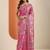 pink printed saree with unstitched blouse piece
