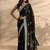 black embellished satin saree with unstitched blouse piece