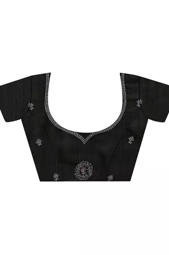 black embellished satin saree with unstitched blouse piece